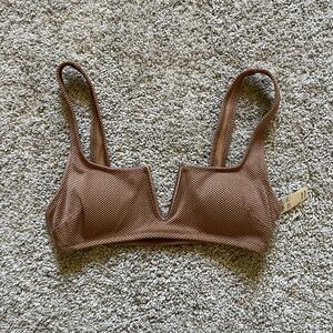 NWT Aerie Women’s Scoop Neck Brown Tan Bikini Top Crinkle Fabric Size XXS